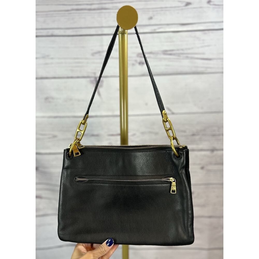 Coach Dreamer Shoulder Bag Black Blue Metallic Whipstitch Rivets Leather Purse - Picture 2 of 11